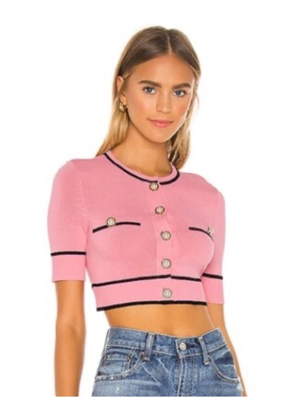 Lovers + Friends Pearl Short Sleeve Cropped Cardigan Size L
